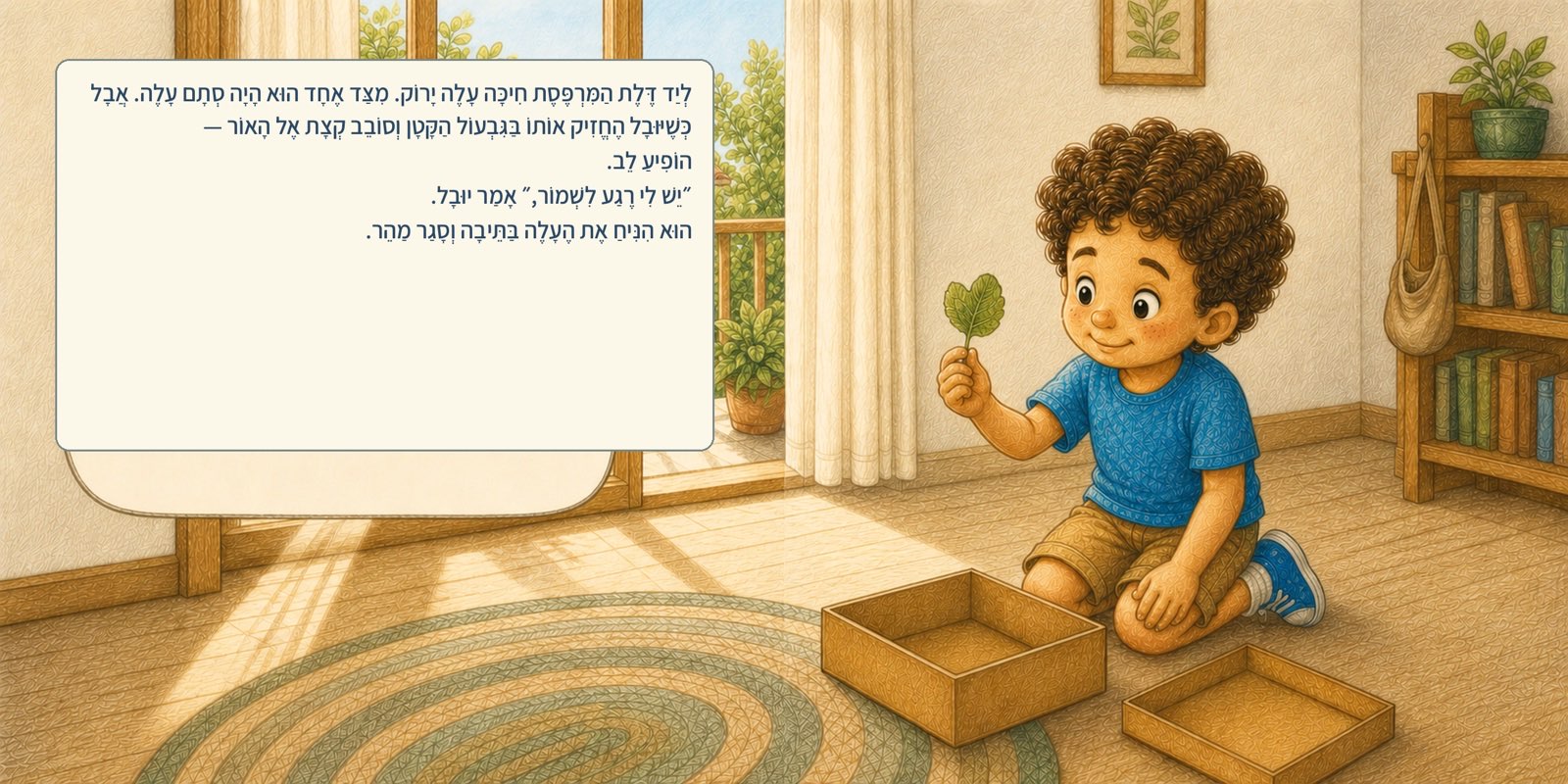 כפולה מהספר: יובל מגלה עלה שכשמסובבים אותו אל האור מופיע בו לב